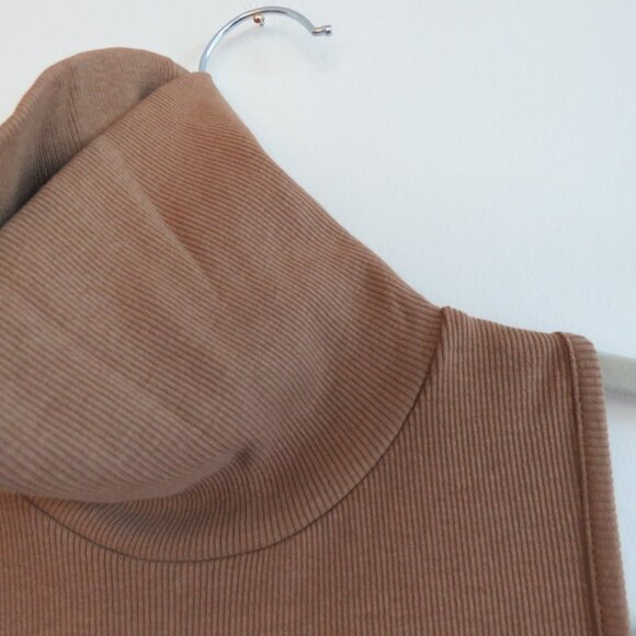 ZARA Ribbed Turtleneck Sleeveless Bodycon Midi Dress in Camel Tan Minimalist M - Picture 8 of 14